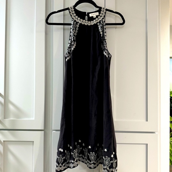 THML Black A-Line Halter Dress with White Embroidery size MP - Picture 1 of 6